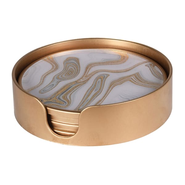 Elegant Gold Round Coaster Set – Glass Top & Swirl Design - Your Home Interiors - House & Home