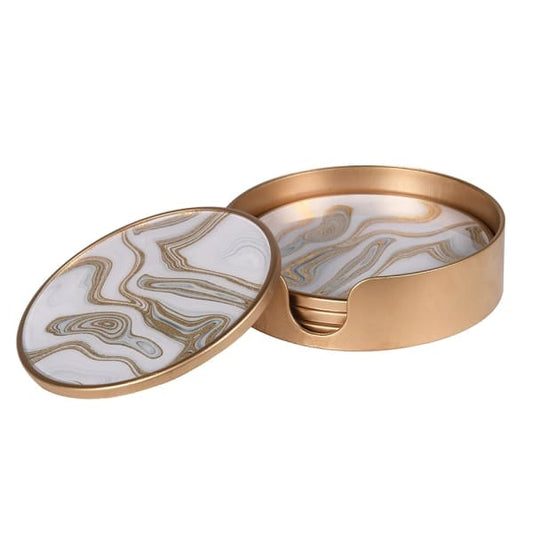 Elegant Gold Round Coaster Set – Glass Top & Swirl Design - Your Home Interiors - House & Home