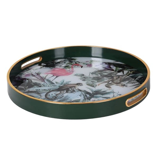 Vibrant Green & Gold Round Glass Serving Tray – Tropical Print & Luxe Finish - Your Home Interiors - House & Home