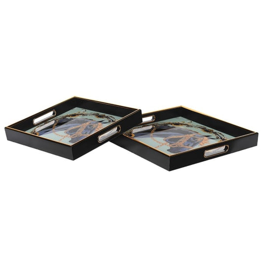 Bold Black & Gold Skull Glass Serving Tray Set – Gothic Design & Statement Piece - Your Home Interiors - House & Home