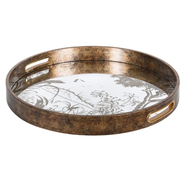 Rustic Brown & Glass Round Serving Tray – Vintage Nature-Inspired Design - Your Home Interiors - House & Home