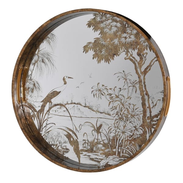 Rustic Brown & Glass Round Serving Tray – Vintage Nature-Inspired Design - Your Home Interiors - House & Home