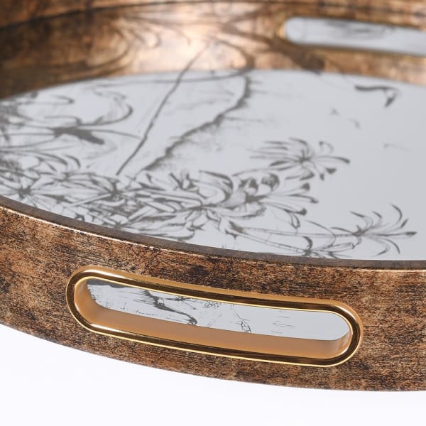 Rustic Brown & Glass Round Serving Tray – Vintage Nature-Inspired Design
