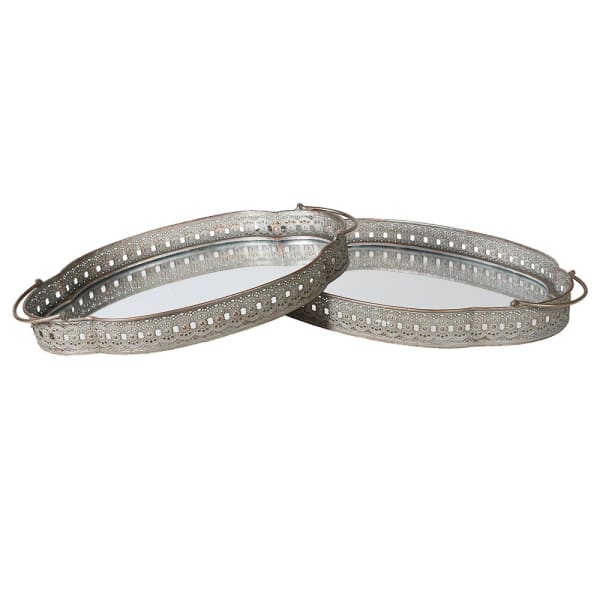 Rustic Silver Iron & Mirror Serving Trays – Vintage Oval Design - Your Home Interiors - House & Home