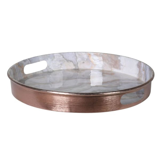 Elegant Gold Brass Plated Round Serving Tray – Enamel Finish & Iron Frame - Your Home Interiors - House & Home