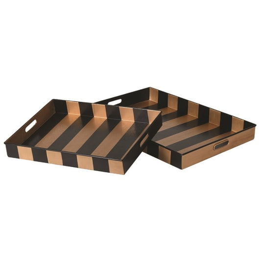 Chic Gold & Black Striped Metal Serving Tray Set – Stylish Iron Frame & Luxe Design - Your Home Interiors - House & Home