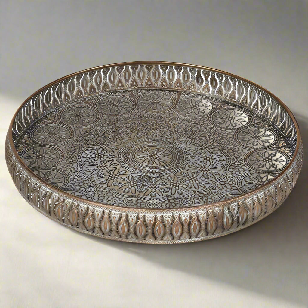 Ornate Gold Iron Round Tray – Intricate Cutout Design & Vintage Finish Your Home Interiors -  House & Home