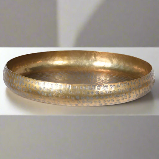 Elegant Gold Aluminium Round Tray – Hand-Hammered Finish & Luxe Design Your Home Interiors -  House & Home