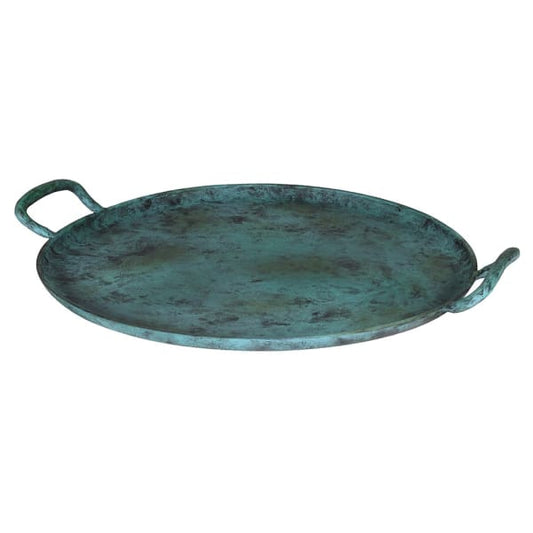 Rustic Verdigris Aluminium Serving Tray – Vintage Handles & Weathered Finish - Your Home Interiors - House & Home