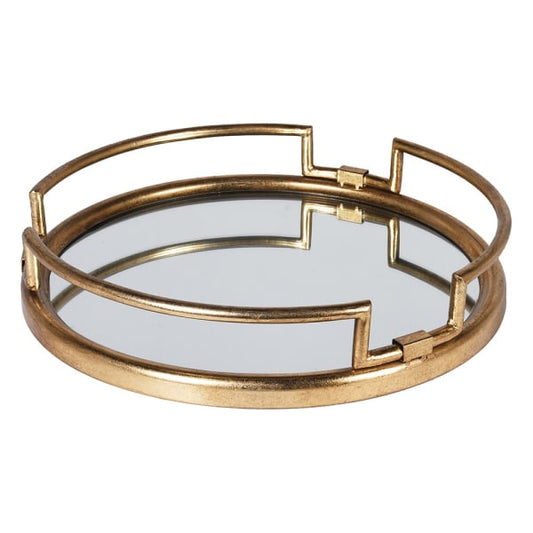 Elegant Gold Iron & Mirror Round Tray – Modern Geometric Design - Your Home Interiors - House & Home