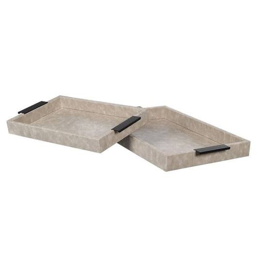 Modern Beige Serving Tray Set – PU Leather Finish & Metal Handles - Your Home Interiors - House & Home