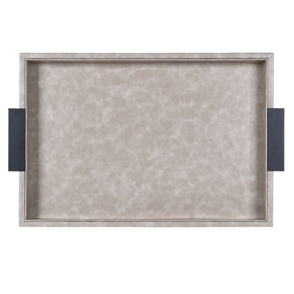 Modern Beige Serving Tray Set – PU Leather Finish & Metal Handles - Your Home Interiors - House & Home