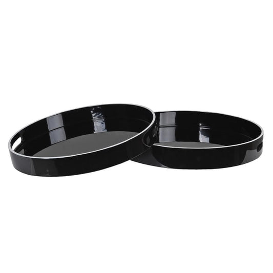 Modern Black Round Serving Tray Set – High Gloss Lacquer Finish & Cutout Handles - Your Home Interiors - House & Home