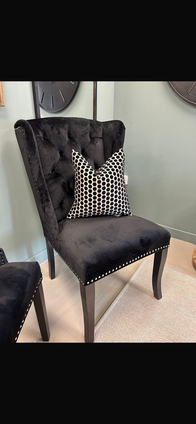 Sophisticated Black Velvet Wingback Chairs – Nailhead Trim & Wood Frame