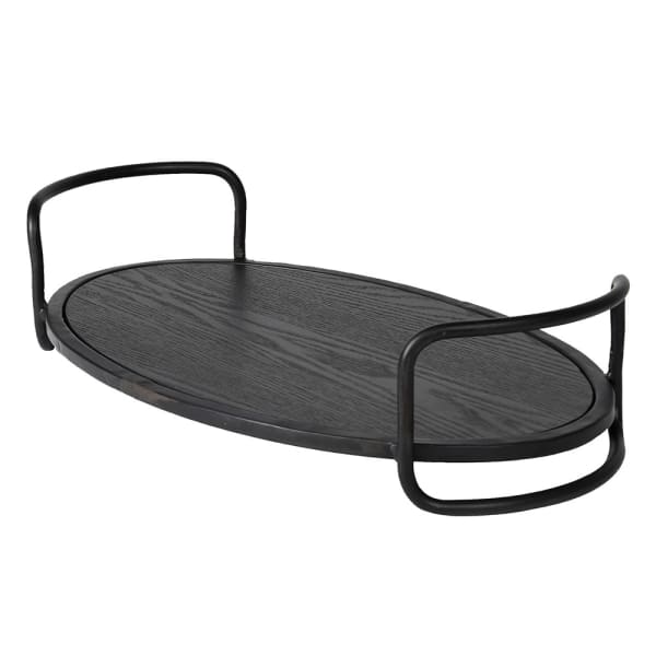 Modern Black Oval Serving Tray – Wood Finish & Iron Handles - Your Home Interiors - House & Home