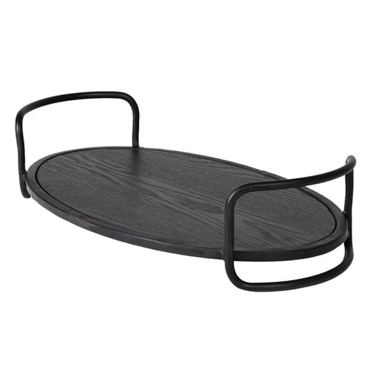 Modern Black Oval Serving Tray – Wood Finish & Iron Handles - Your Home Interiors - House & Home
