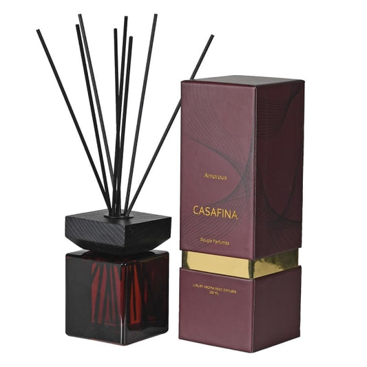 Elegant CasaFina Ambitious Reed Diffuser – Burgundy Glass Bottle with Black Fiber Sticks - Your Home Interiors - House & Home