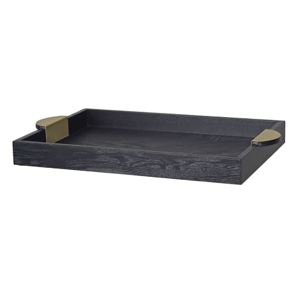 Modern Black Wooden Serving Tray – Sleek Design with Iron Accents - Your Home Interiors - House & Home