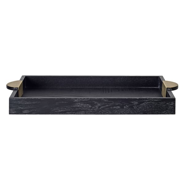 Modern Black Wooden Serving Tray – Sleek Design with Iron Accents - Your Home Interiors - House & Home