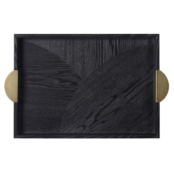 Modern Black Wooden Serving Tray – Sleek Design with Iron Accents ( Due Back In 09/04/2025 )