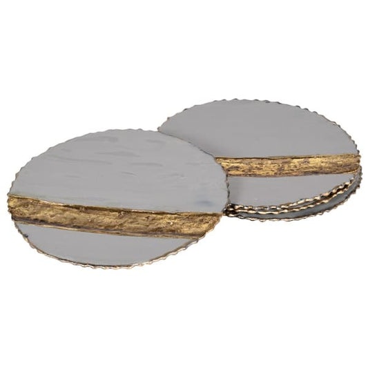 Elegant Grey & Gold Iron Round Coaster Set – Textured Finish & Modern Design - Your Home Interiors - House & Home