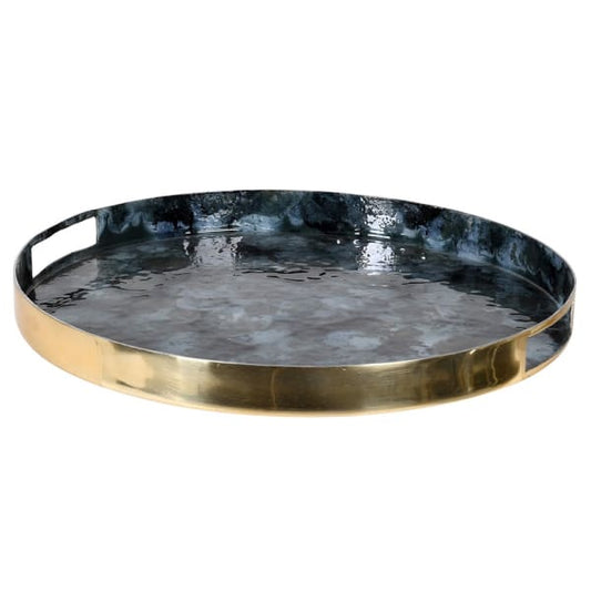 Luxury Round Metal Serving Tray – Gold & Enamel Finish with Cutout Handles - Your Home Interiors - House & Home