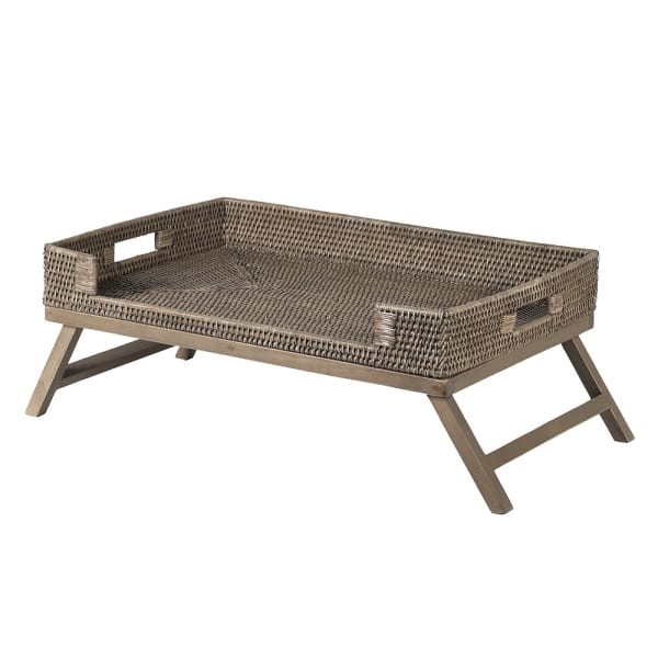 Rattan & Mahogany Breakfast Tray – Handwoven Design with Foldable Legs - Your Home Interiors - House & Home