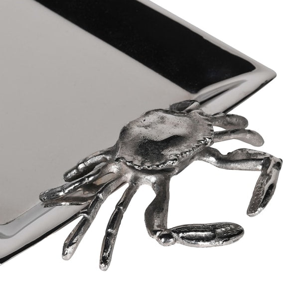 Coastal Steel & Brass Serving Tray – Polished Finish with Crab Handles