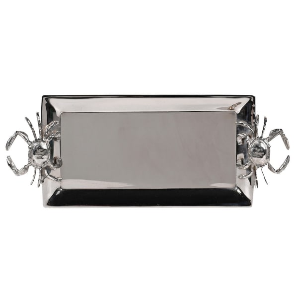 Coastal Steel & Brass Serving Tray – Polished Finish with Crab Handles