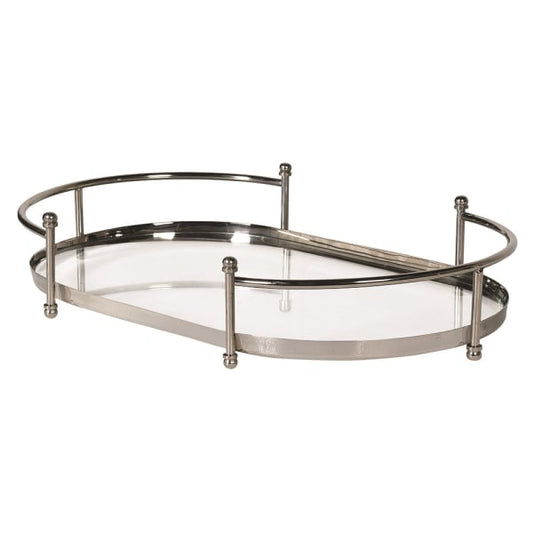 Elegant Silver Metal & Glass Tray – Modern Design with Raised Rail Handles - Your Home Interiors - House & Home