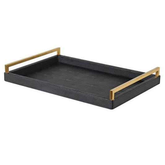 Luxury Black Faux Shagreen Tray – Gold Stainless Steel Handles & Textured Finish - Your Home Interiors - House & Home