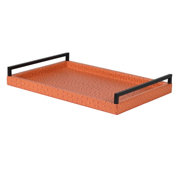 Modern Orange PU Leather Tray – Textured Finish with Sleek Black Handles - Your Home Interiors - House & Home