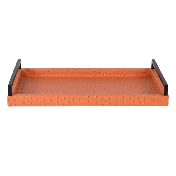 Modern Orange PU Leather Tray – Textured Finish with Sleek Black Handles - Your Home Interiors - House & Home