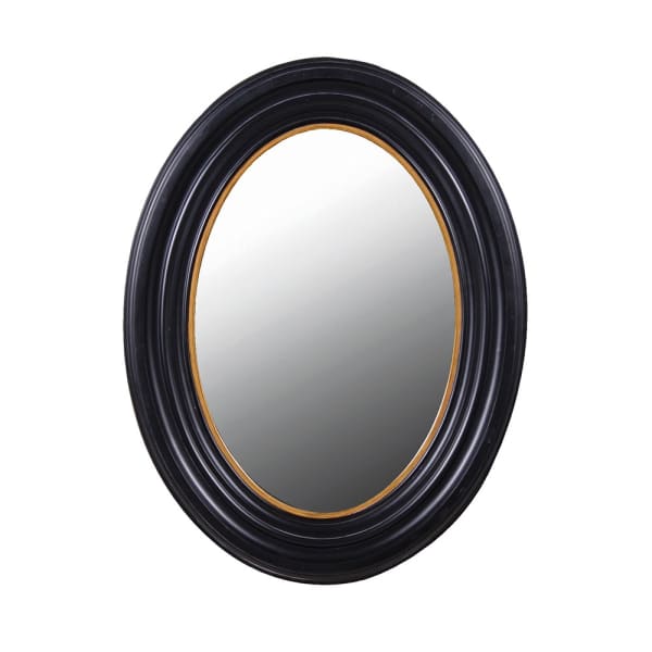 Elegant Black Oval Wall Mirror – Paulownia Wood Frame & Gold Accents - Your Home Interiors - House & Home