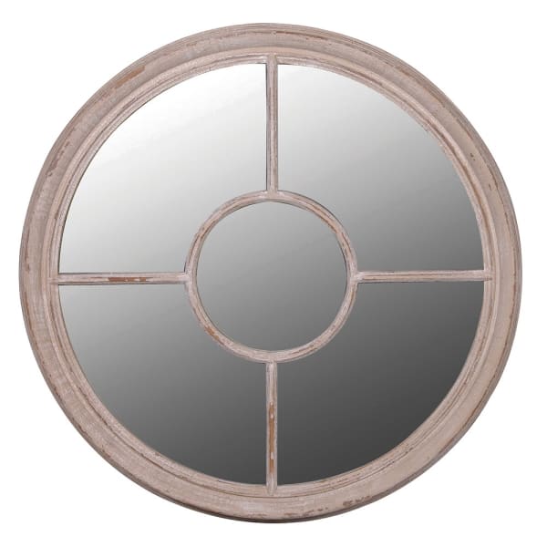 Rustic Round Window Pane Wall Mirror – Paulownia Wood Frame & Vintage Design - Your Home Interiors - House & Home