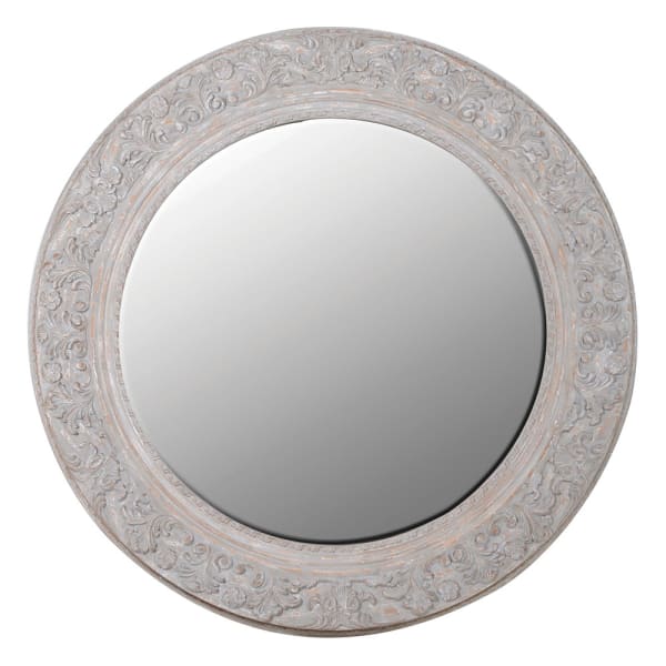 Elegant Light Wood Round Wall Mirror– Vintage Design & Detailed Carvings - Your Home Interiors - House & Home