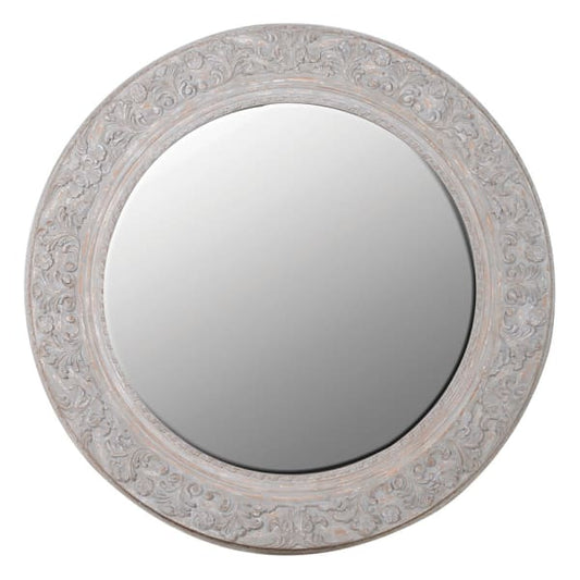 Elegant Light Wood Round Wall Mirror– Vintage Design & Detailed Carvings - Your Home Interiors - House & Home