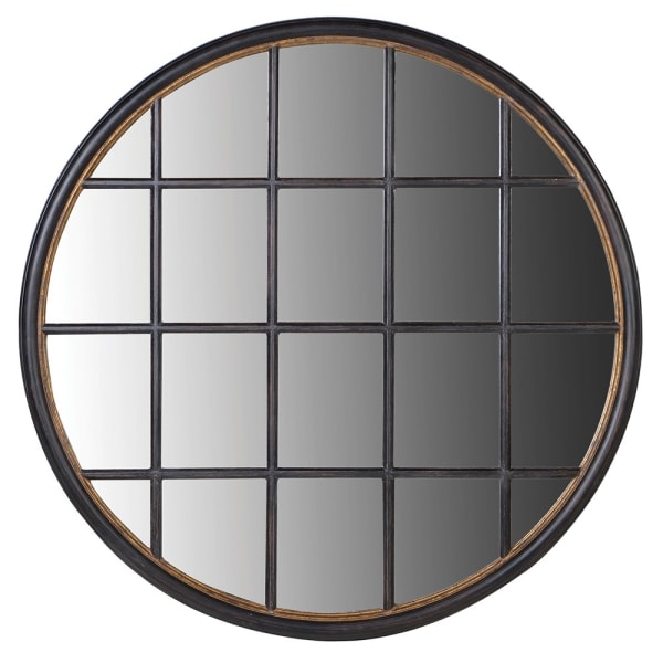 Modern Black Round Wall Mirror– Mirrored Glass with Grid Design & Vintage Finish - Your Home Interiors - House & Home