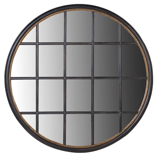Modern Black Round Wall Mirror– Mirrored Glass with Grid Design & Vintage Finish - Your Home Interiors - House & Home