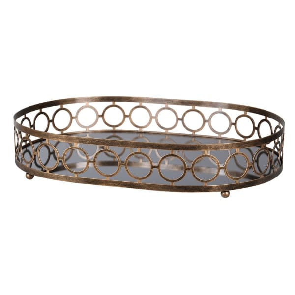 Luxury Gold Metal & Glass Tray – Oval Design with Decorative Circular Frame - Your Home Interiors - House & Home