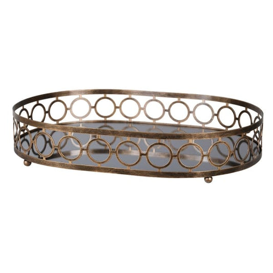 Luxury Gold Metal & Glass Tray – Oval Design with Decorative Circular Frame - Your Home Interiors - House & Home