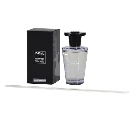 Modern Clear Glass Reed Diffuser – Oriental Sandalwood Scent & Sleek Black Lid - Your Home Interiors - House & Home