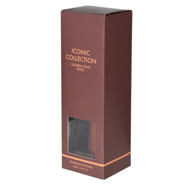 Elegant Amber Glass Golden Hour Petite Reed Diffuser – Warm Home Fragrance & Rich Brown Gift Box