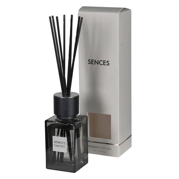 Elegant Smoke Grey Glass Reed Diffuser – Rubber Wood Cap & Fiber Sticks - Your Home Interiors - House & Home