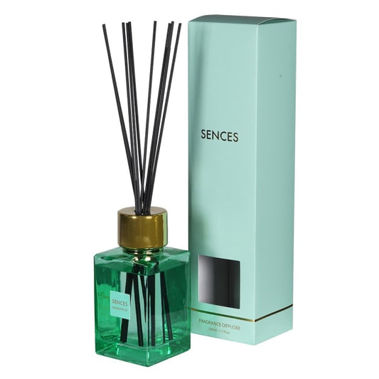 Elegant Aqua Green Glass Reed Diffuser – Rubber Wood Cap & Fiber Sticks - Your Home Interiors - House & Home