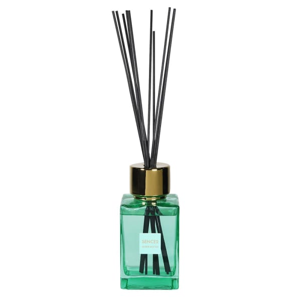 Elegant Aqua Green Glass Reed Diffuser – Rubber Wood Cap & Fiber Sticks - Your Home Interiors - House & Home