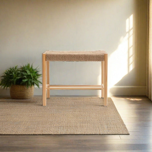 Crofton Boho Bench, Natural Wood Frame, Natural Rope Seat