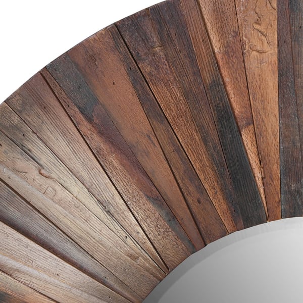 Rustic Round Wood Wall Mirror – Handcrafted Sunburst Design