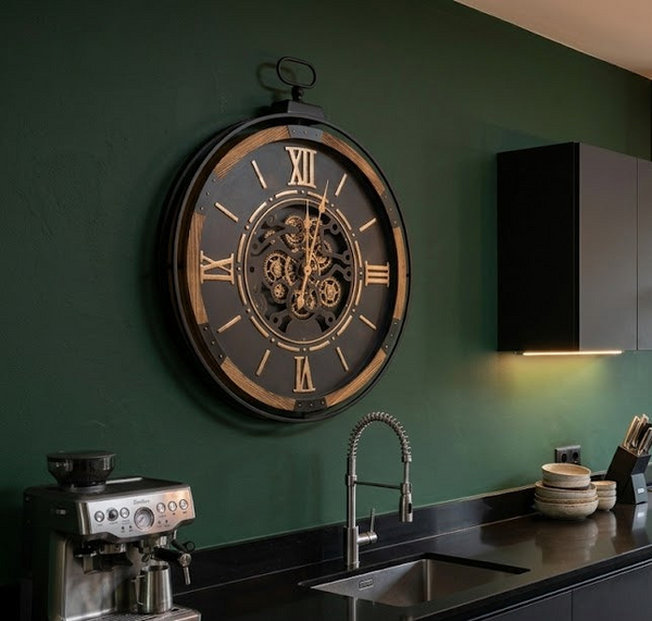 Industrial Wall Clock with Moving Cogs - 88cms