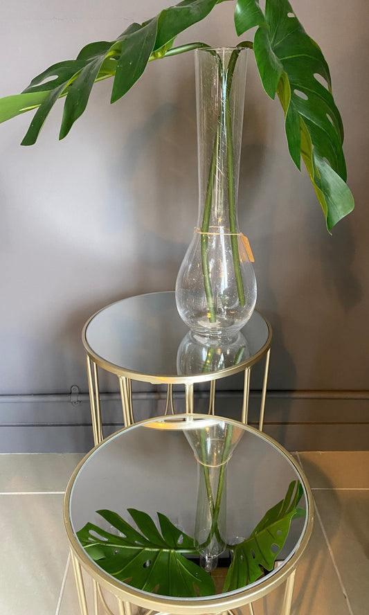 Modern Champagne Gold Nesting Side Tables – Mirrored Glass & Iron Design - 